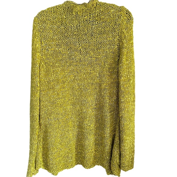 Vintage Chicos Linen Blend Chartreuse Lagonlook Cardigan Fringe size Large - Picture 3 of 13
